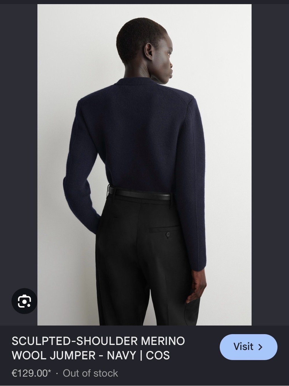 COS Sculpted Shoulder Merino Wool Navy Sweater XS - Picture 5 of 8